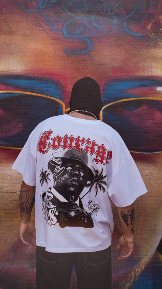 WHITE TEE OVERSIZE GANGSTA PARADISE UNISEX - COURAGE LAB