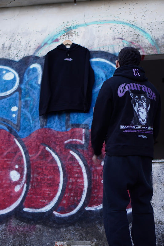 HOODIE BLACK DOBERMAN PURPLE