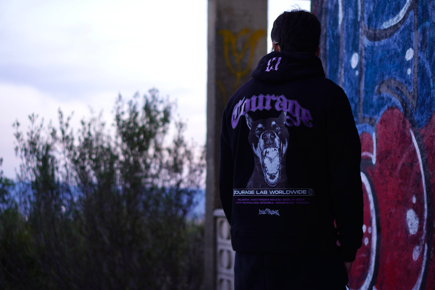 HOODIE BLACK DOBERMAN PURPLE